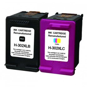 COMPATIBLE HP - 302XL Noir et couleurs Lot de 2 cartouches d'encre recyclées HP