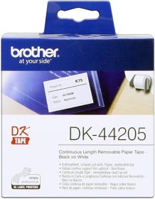 BROTHER ORIGINAL - Brother DK-44205 Ruban papier adhésif amovible 62 mm x 30,48 m, impression noire sur ruban blanc