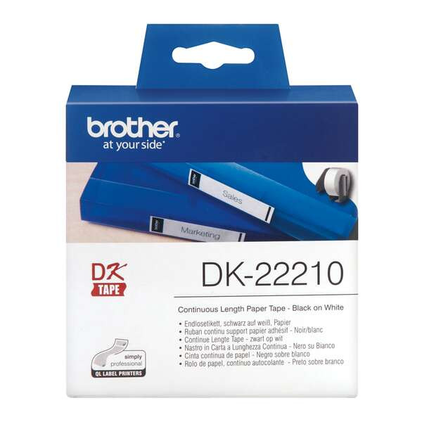 BROTHER (ORIGINAL) - Brother DK22210 Rouleau de papier continu noir sur blanc