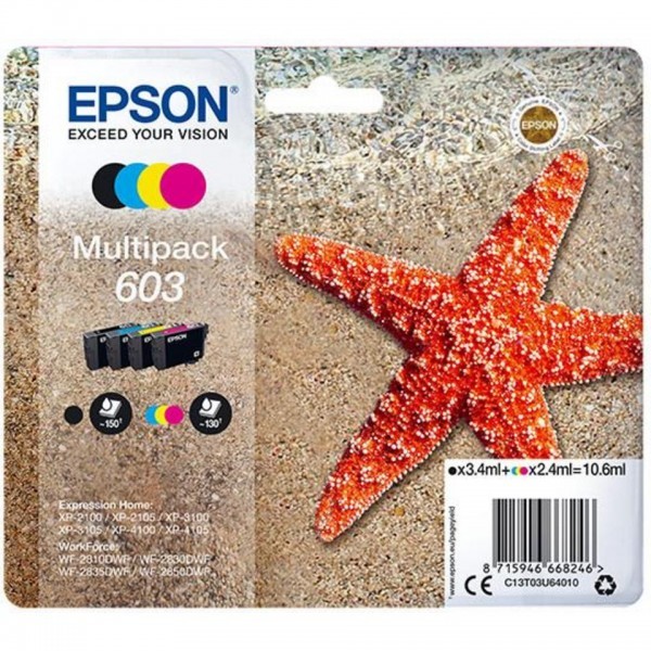 EPSON (ORIGINAL) - Epson 603 Pack de 4 cartouches d'encre originales C13T03U64010
