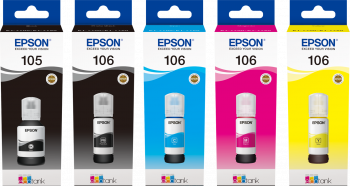 EPSON ORIGINAL - Epson 105 / 106 Lot de 5 Bouteilles d'encre pour Epson EcoTank 7700 et 7750