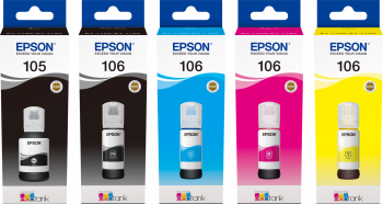 EPSON (ORIGINAL) - Epson 105 / 106 Lot de 5 Bouteilles d'encre pour Epson EcoTank 7700 et 7750