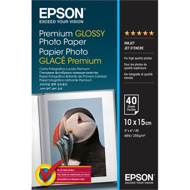 EPSON ORIGINAL - Papier photo premium glacé 10x15 cm 255g/m²- 40 feuilles