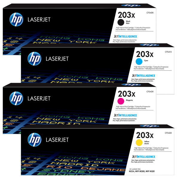 HP ORIGINAL - HP 203X Lot de 4 Toners authentiques HP CF540X / CF541X / CF542X/ CF543X