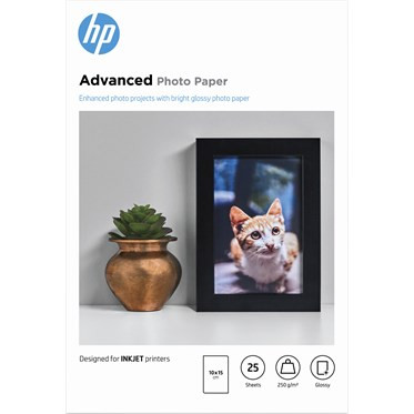 HP ORIGINAL - HP Q8691A Papier photo Advanced à finition brillante sans bordure (25 feuilles, 10 x 15 cm), 250 g/m²