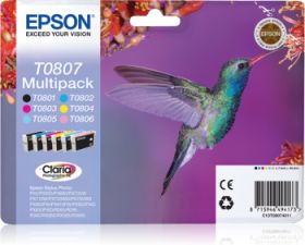 EPSON ORIGINAL - Epson T0807 Pack de 6 cartouches de marque (Noir, Cyan, Magenta, Jaune, Cyan clair, Magenta clair)