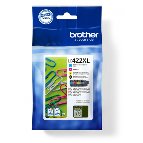 BROTHER ORIGINAL - Brother LC-422XL Pack de 4 cartouches d'encre originales pour imprimantes Brother (Noir, Cyan, Magenta, Jaune)