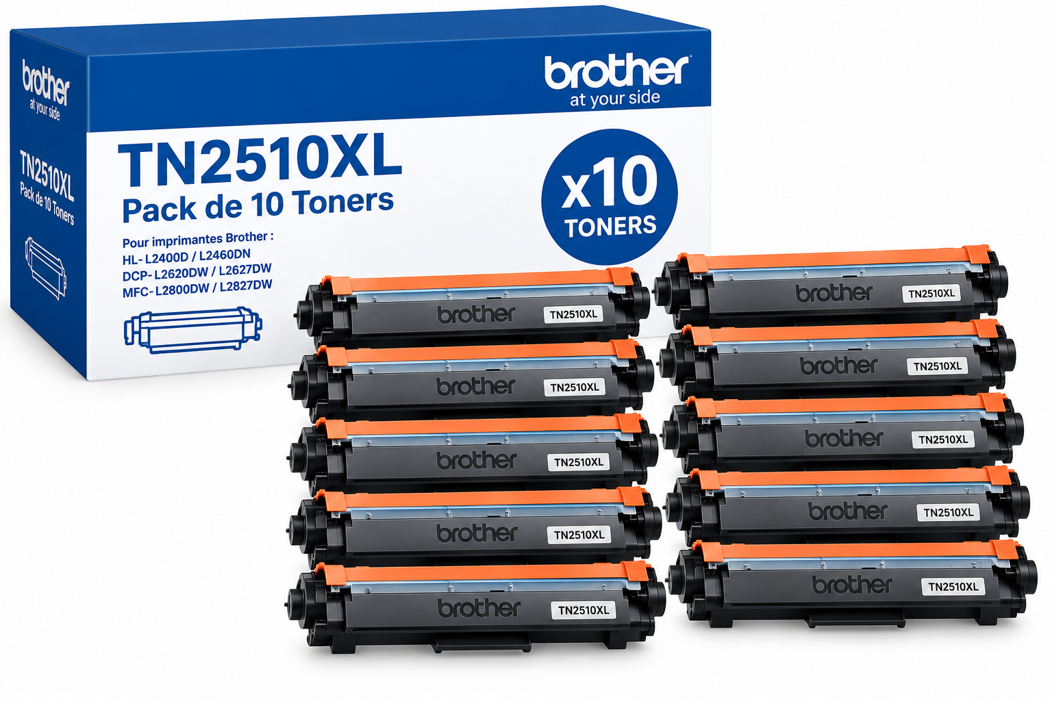 BROTHER (ORIGINAL) - Brother TN2510XL Noir Toner Original - Pack x10