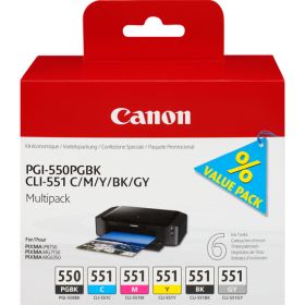 CANON ORIGINAL - Canon PGI-550/ CLI-551 Pack complet de 6 cartouches PGBK/C/M/Y/BK/GY 6496B005