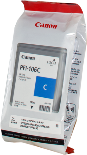CANON ORIGINAL - Canon PFI-106 Cyan (130 ml) Cartouche de marque