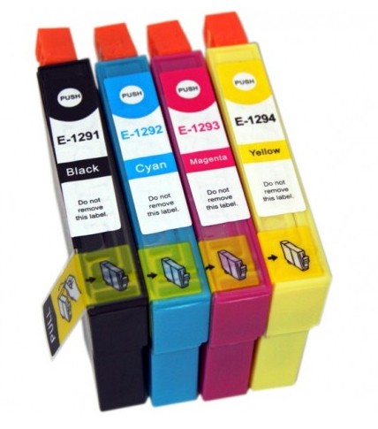 CARTOUCHE D'ENCRE COMPATIBLE EPSON T1295 C13T12954012 / POMME NOIR/ CYAN/  MAGENTA/ JAUNE