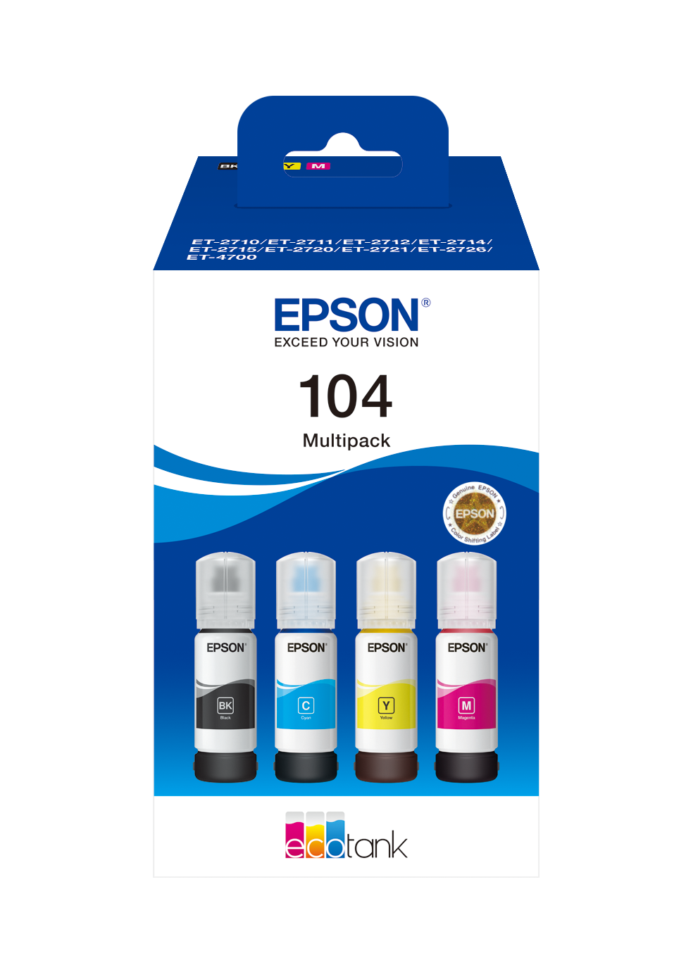 EPSON ORIGINAL - Epson 104 EcoTank Multipack de 4 bouteilles d'encre de marque Noir / Cyan / Magenta / Jaune
