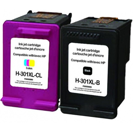 HP (COMPATIBLE PREMIUM) - HP 301XL Noir-Tricolor Pack de 2 Cartouches d'encre remanufacturées CH563EE-CH564E Qualité Premium