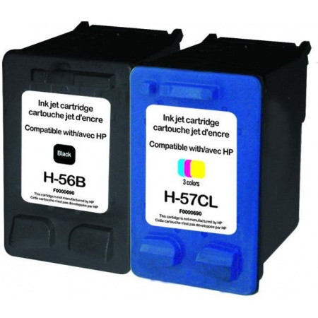 HP (COMPATIBLE PREMIUM) - HP 56 - HP 57 Pack de 2 Cartouches d'encre remanufacturées C6656AE - C6657AE Qualité Premium