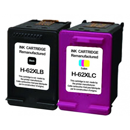HP (COMPATIBLE PREMIUM) - HP 62XL Noir-Tricolor Pack de 2 Cartouches d'encre remanufacturées N9J71AE Qualité Premium
