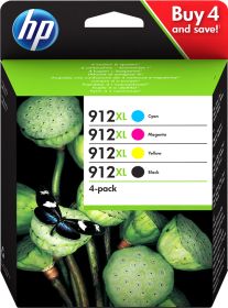 HP ORIGINAL - HP 912XL Lot de 4 cartouches de marque (Noir, Cyan, Magenta, Jaune)