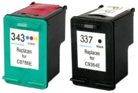 COMPATIBLE HAUT DE GAMME HP - 337 / 343 Noir + Couleurs Pack de 2 cartouches remanufacturées HP Qualité Premium C9364EE / C8766EE