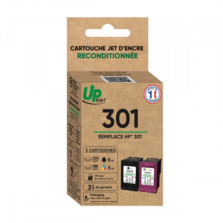 COMPATIBLE POUR HP (REMANUFACTURE LOI AGEC) - PACK X2 CARTOUCHE REMANUFACTUREE HP 301 - NOIR - COULEUR (Conforme loi AGEC)